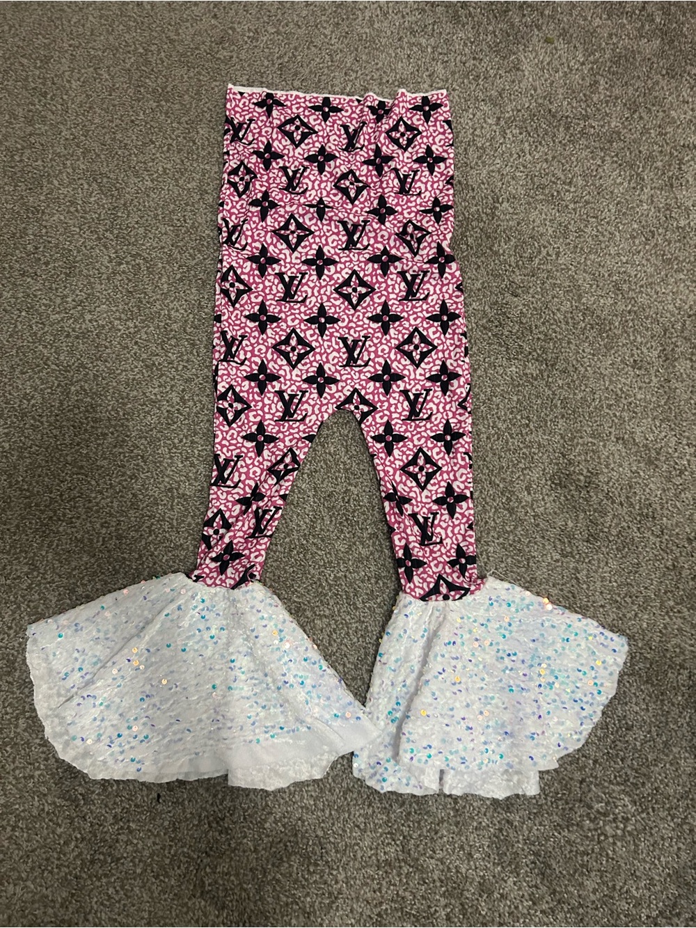 Pink Logo-halter top romper  with White Sequin Ruffles